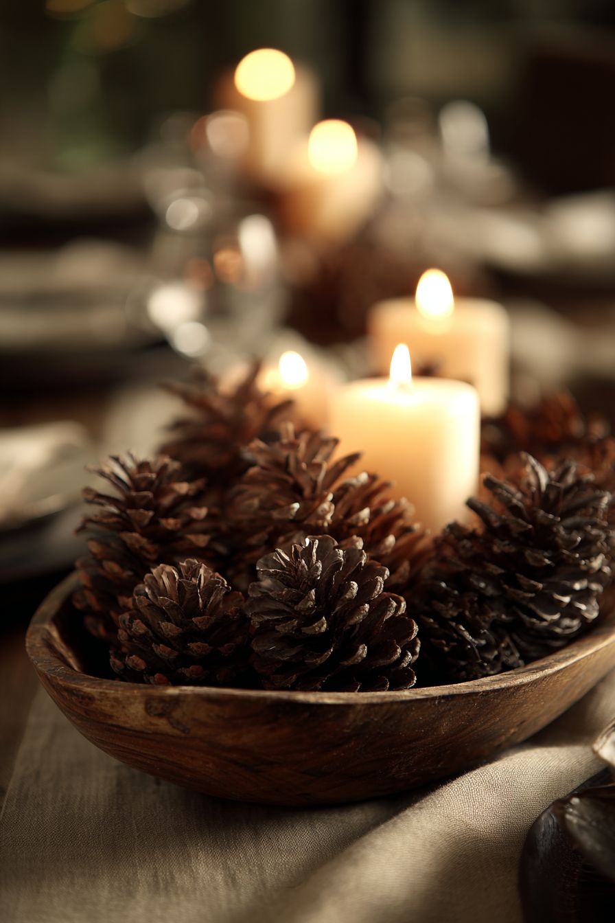 Organize a Candlelit Pinecone Display