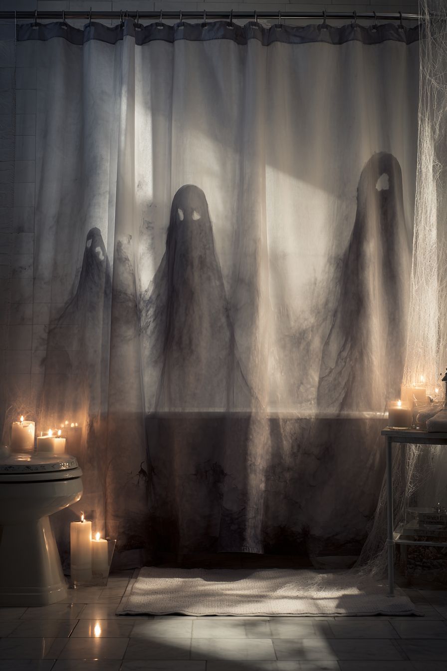 Simple Shower Curtain Swap for Eerie Elegance