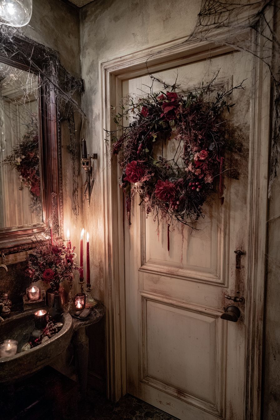 Hang a Gory Wreath on Bathroom Door