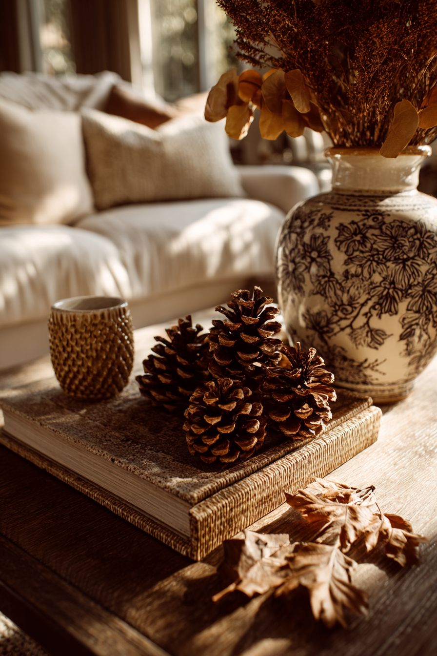 Style a Coffee Table with Pinecones