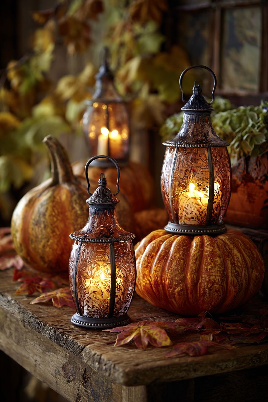 Use Pumpkins as Lantern Stands