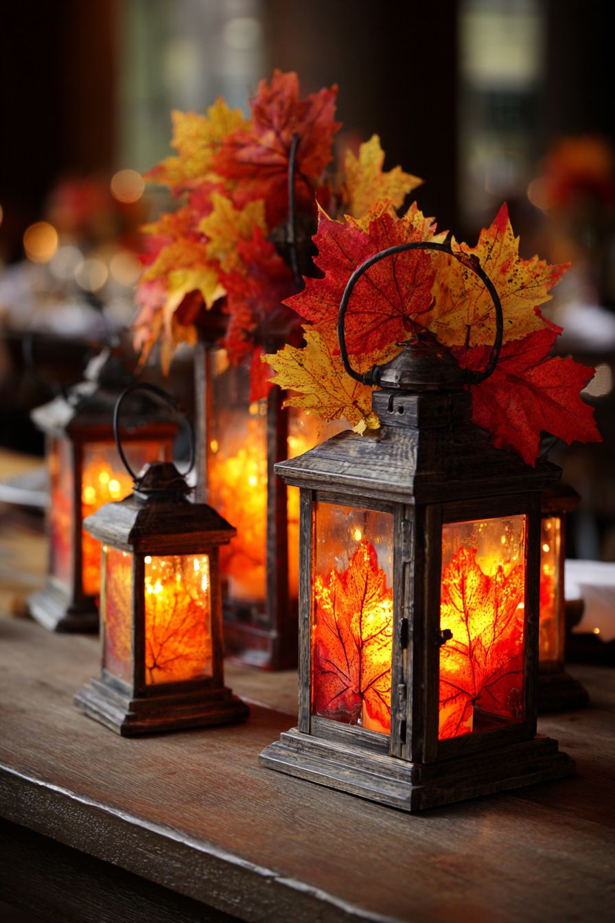 Decorate Lanterns with Autumn Leaves