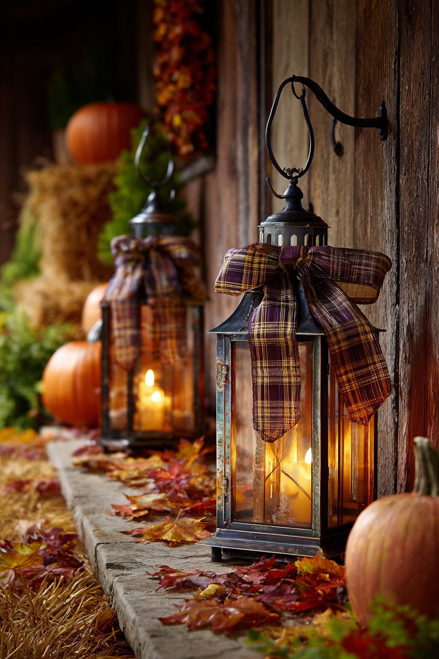 Adorn Lanterns with Plaid Ribbons