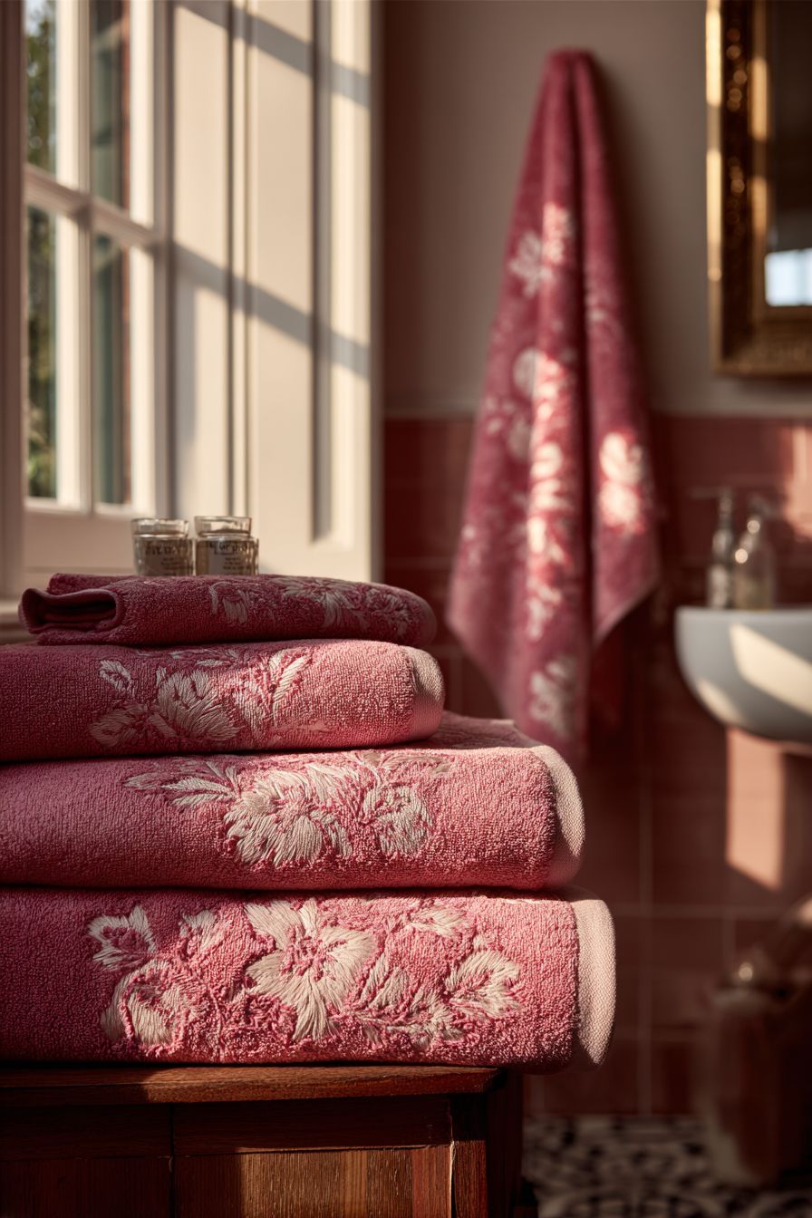 Use Pink Embroidered Towels