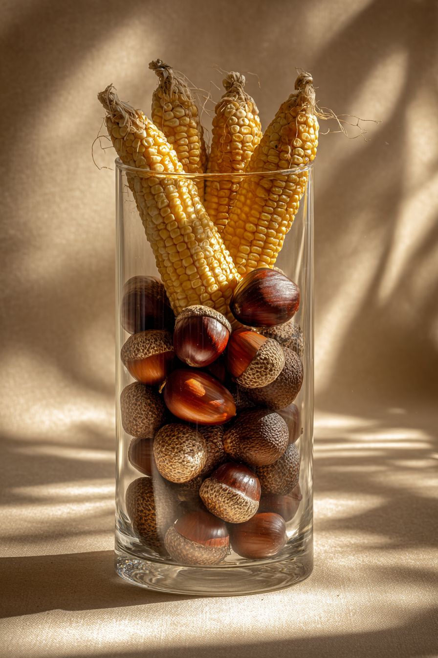 Pile Dried Corn and Acorns