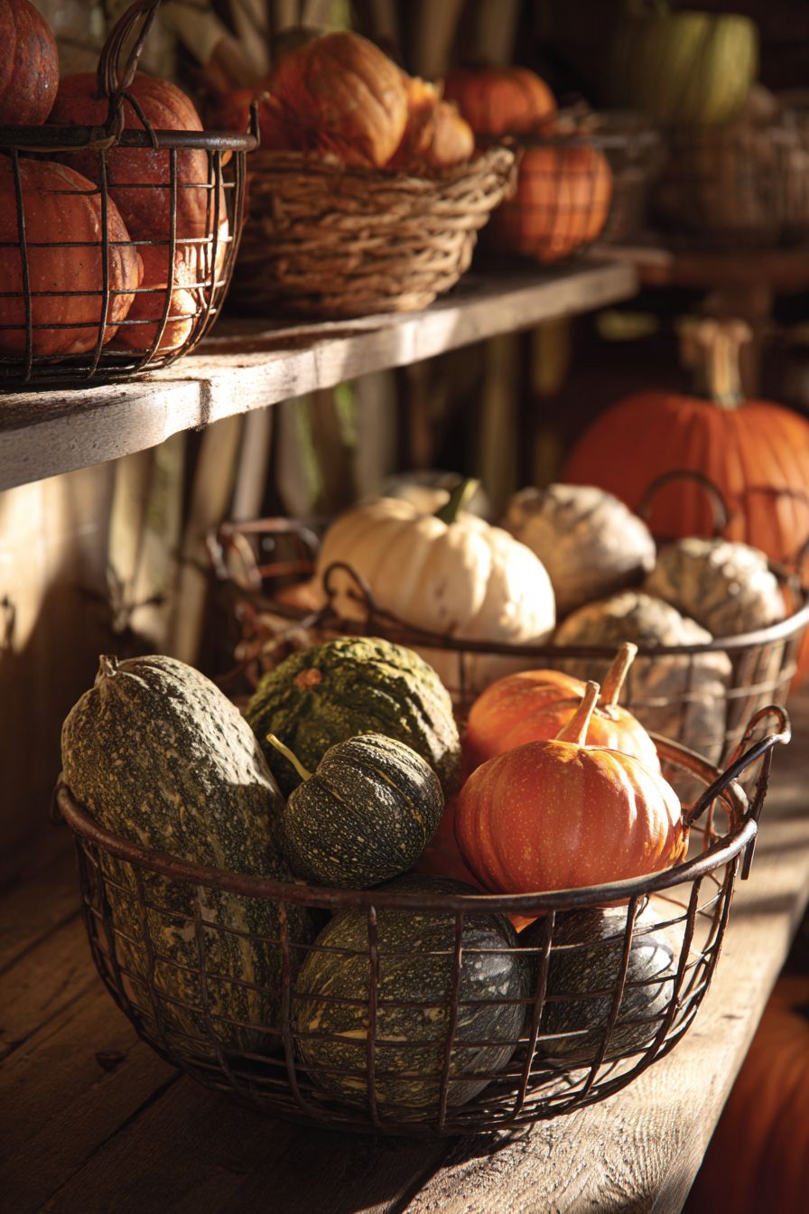 Arrange Pumpkins in Metal Baskets
