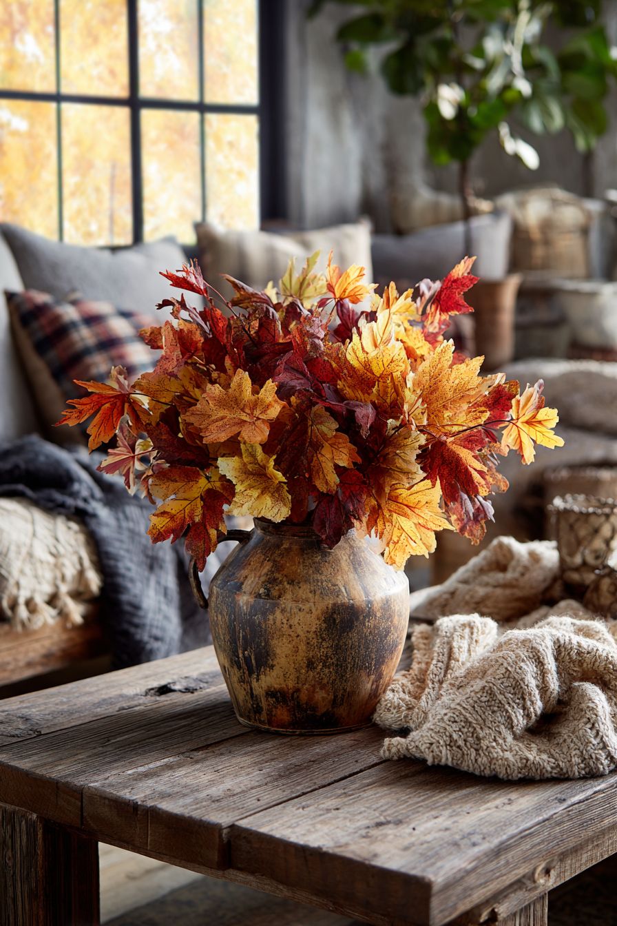 Display Fall Foliage in Tin Vases