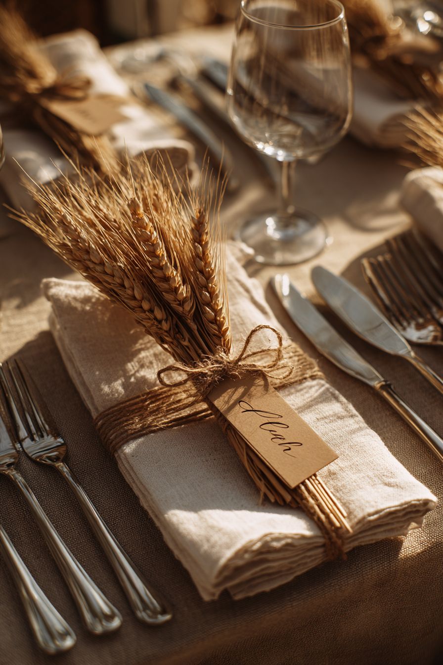 Simple Wheat Bundles as Place Cards