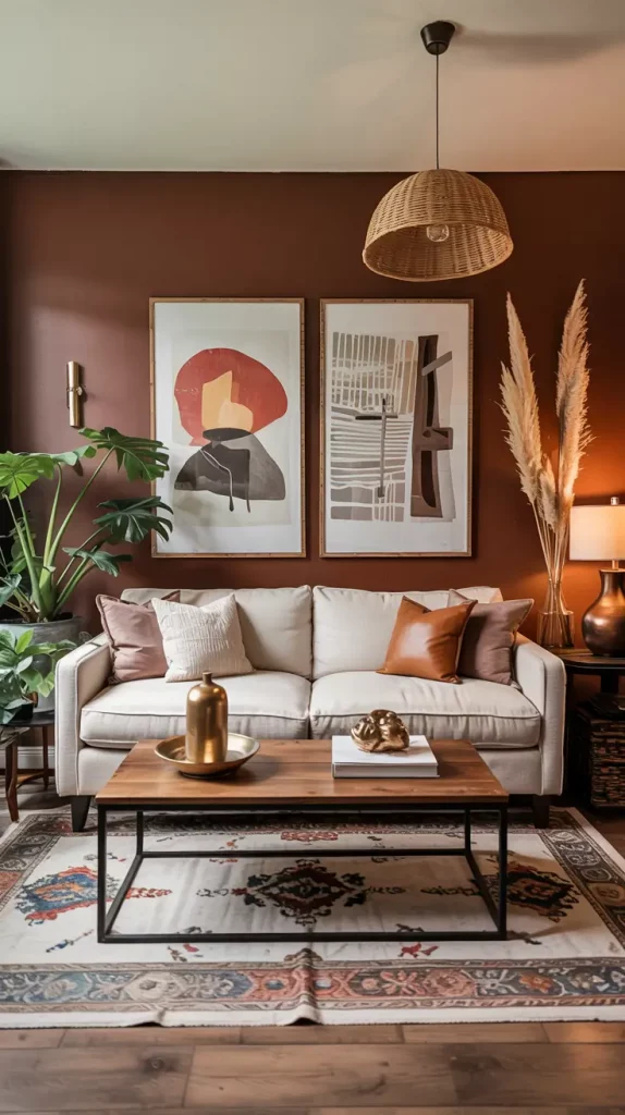 Brown Wall Apartment Living Room Design