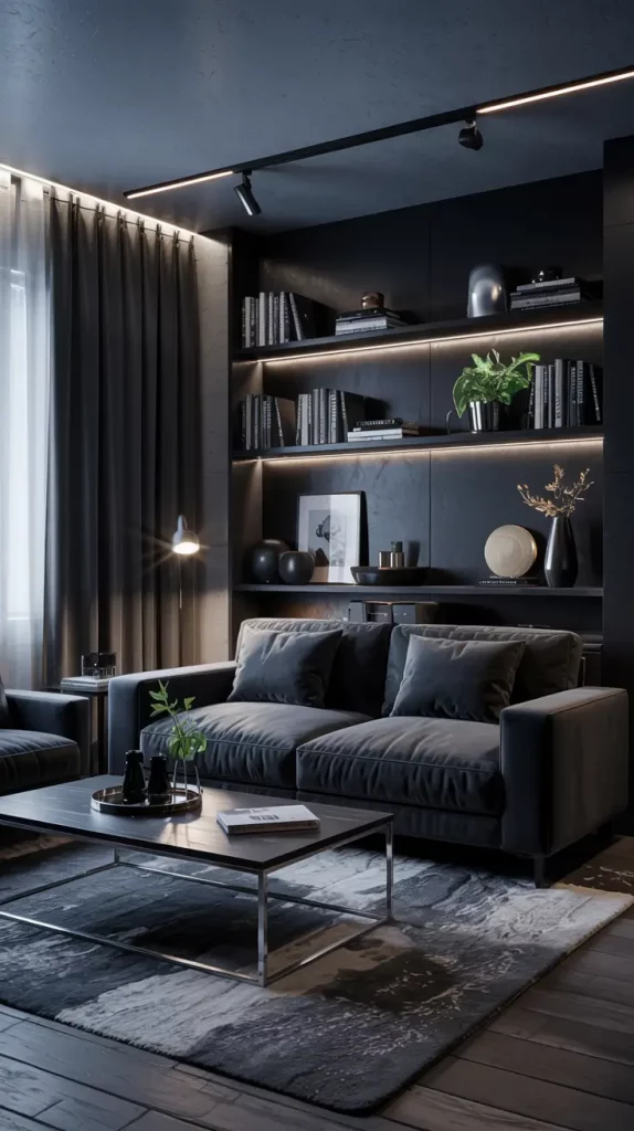 Black-Themed Apartment Living Room Design