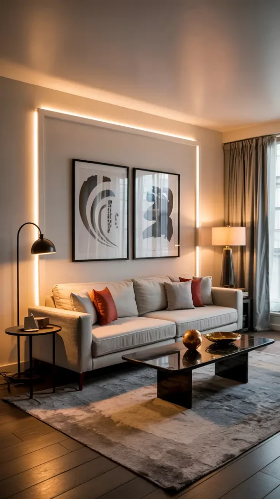 Lighting-Focused Apartment Living Room Design