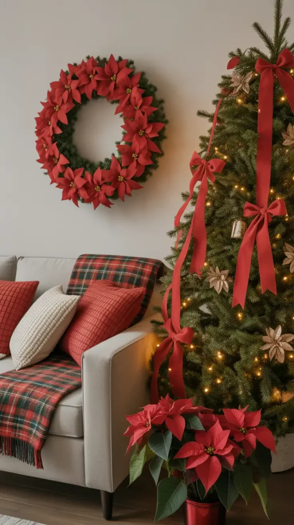 Red Christmas Wreath with Berries and Velvet Bow