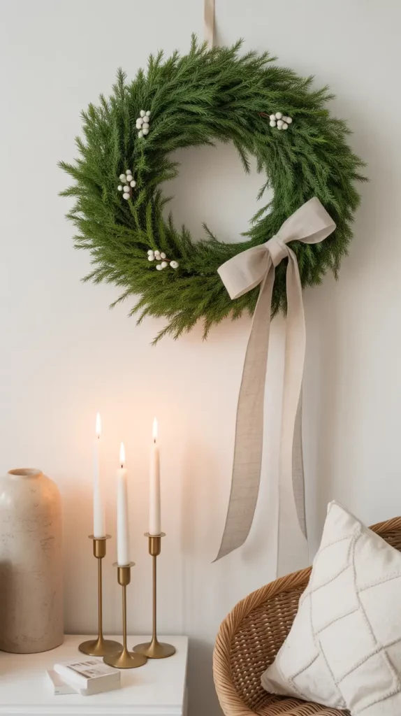 Minimalist Christmas Wreath with Linen Bow