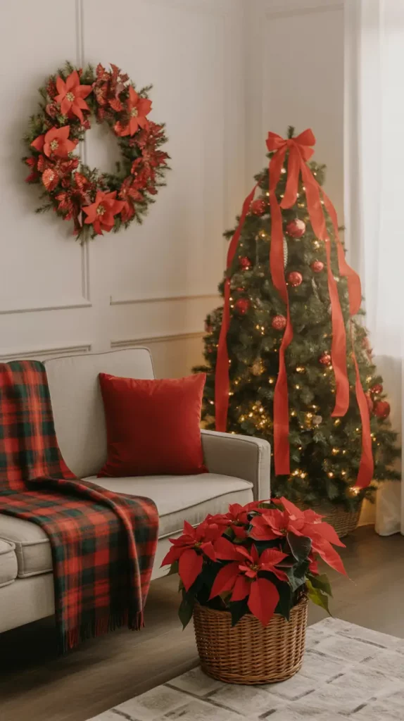 Festive Red Wreath with Coordinated Decor