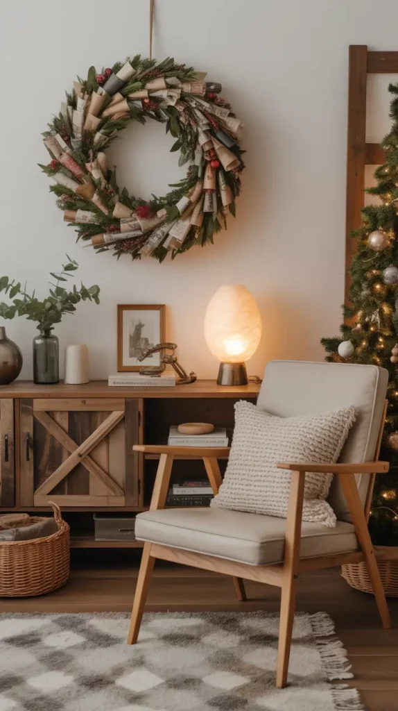 Upcycled Christmas Wreath with Recycled Materials