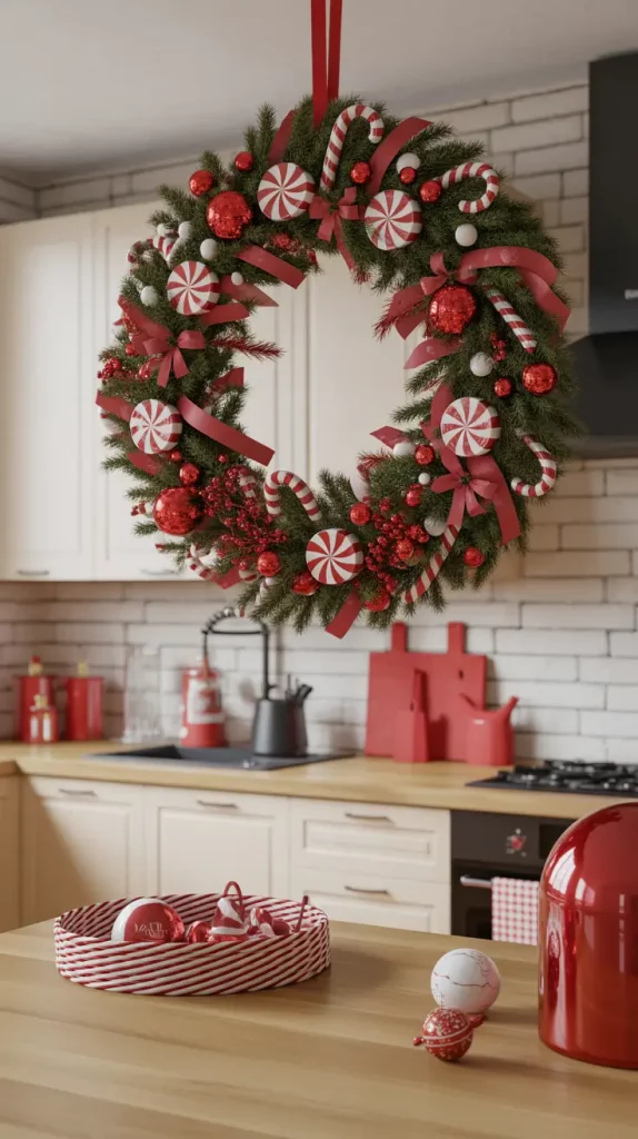Festive Candy Cane Wreath on Door