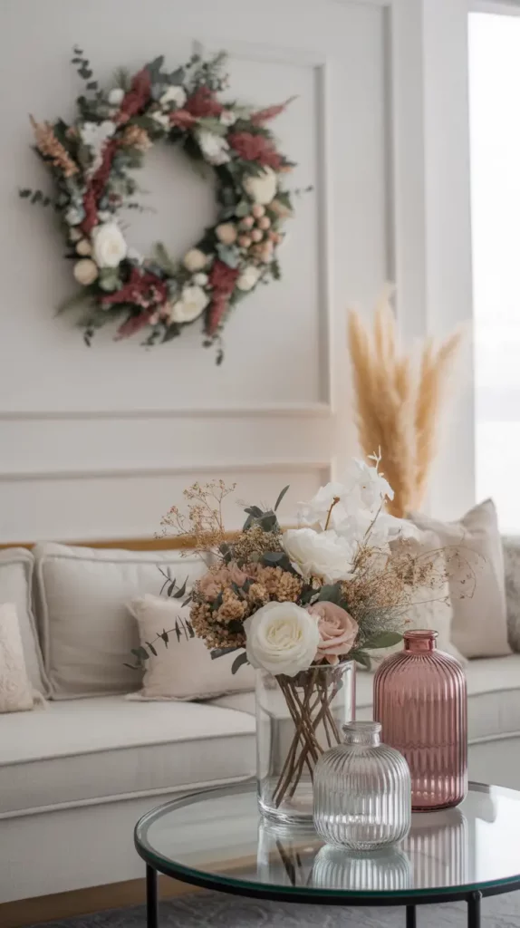 Floral Christmas Wreath with Fresh and Faux Flowers