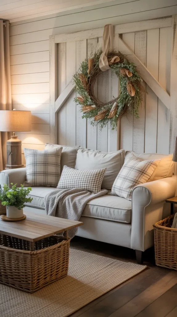 Rustic Farmhouse Christmas Wreath Display