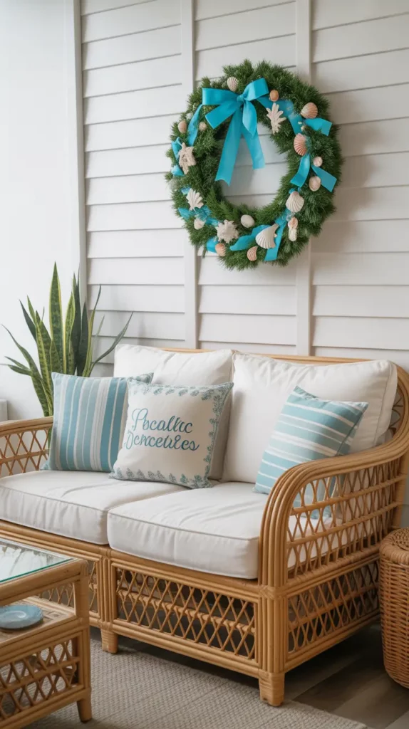 Coastal Christmas Wreath with Seashells