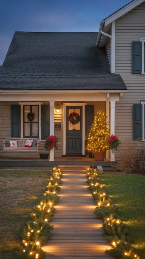 Festive Entrance with Christmas Pathway Lights