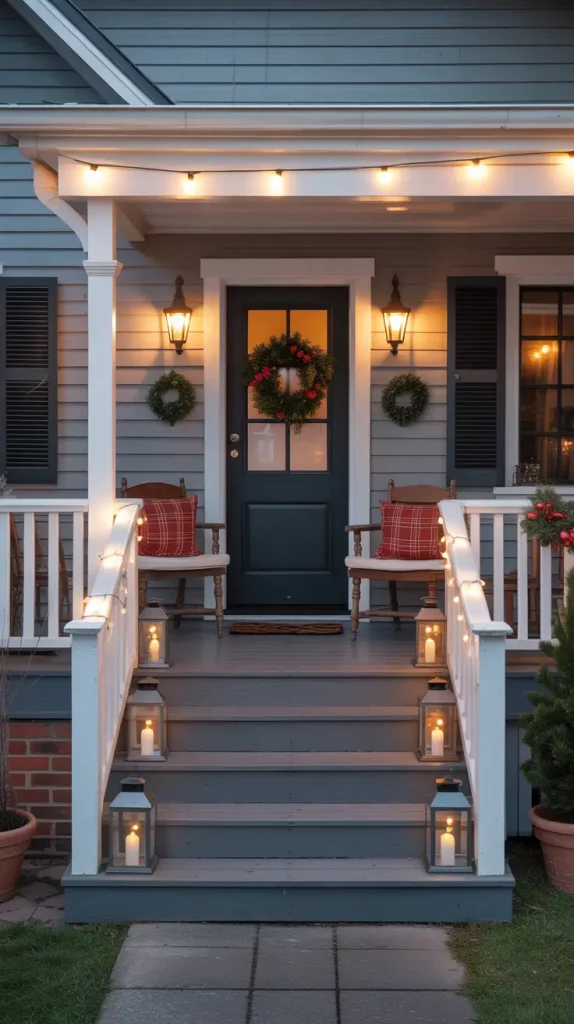 Warm String Lights on Front Porch