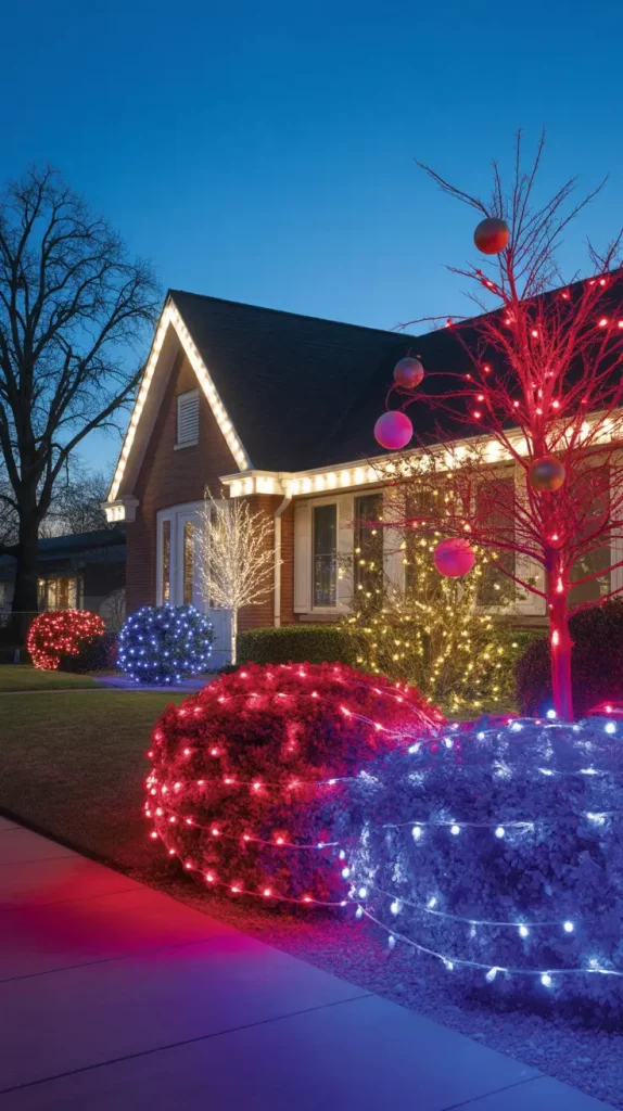 Colorful Lights on Shrubs