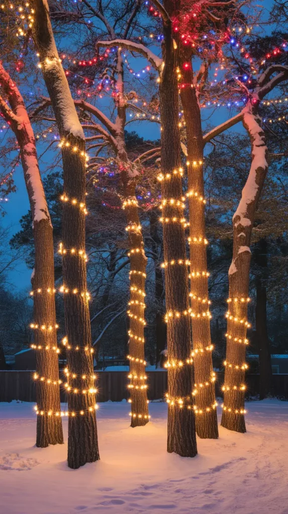 Tree Trunk Wrapped in Lights