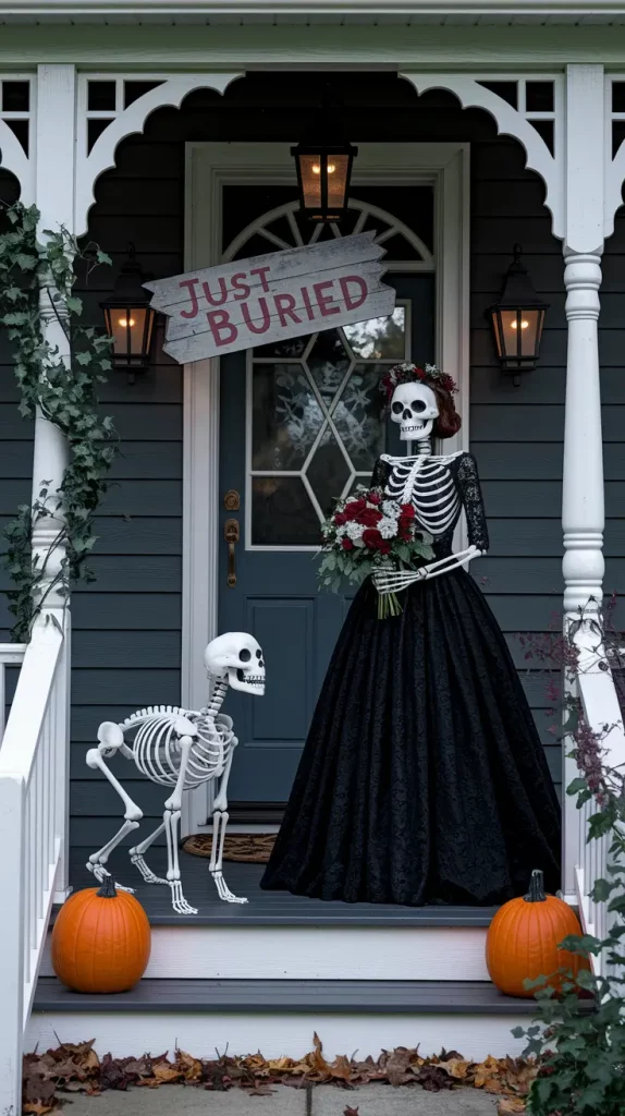 Skeleton wedding scene with gothic details