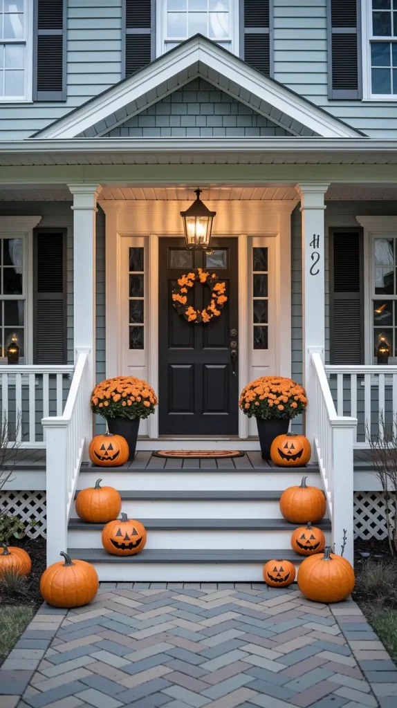 Safe and spooky Halloween porch with clear lighting