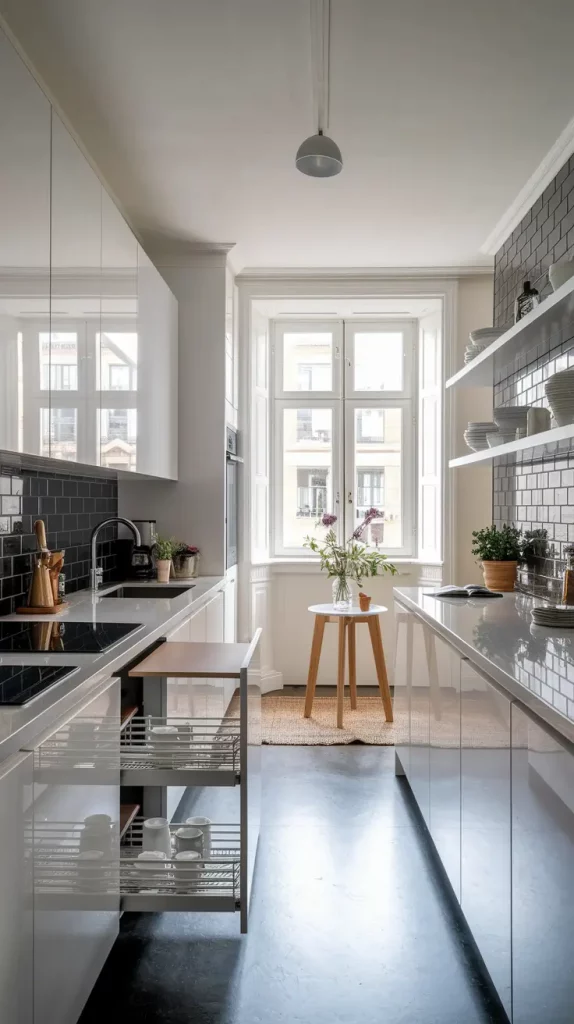 Small kitchen with open shelves
