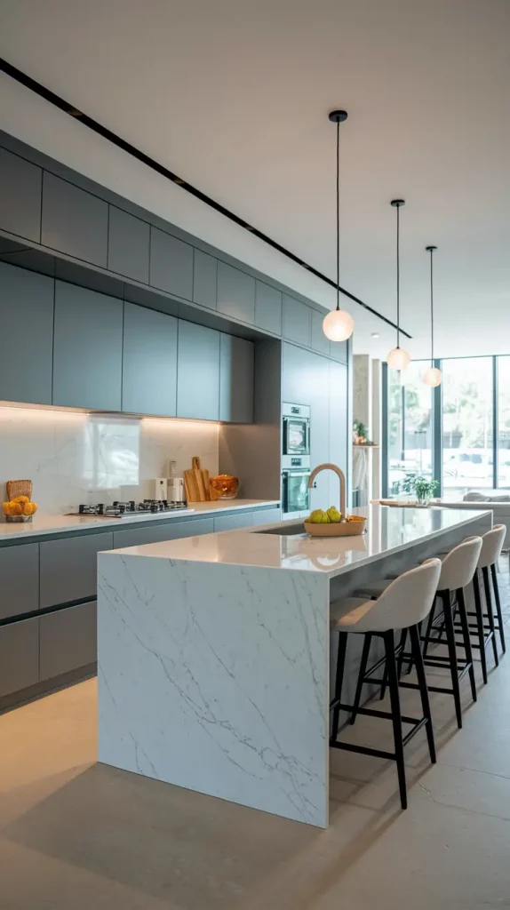 Sleek modern kitchen with floating shelves