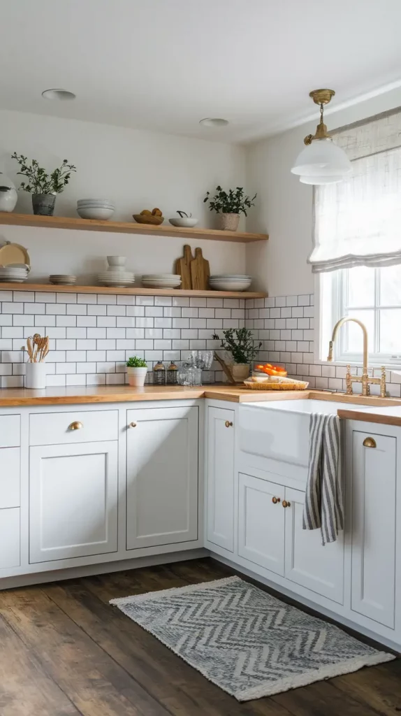 Cozy kitchen with shaker cabinets and butcher block counters