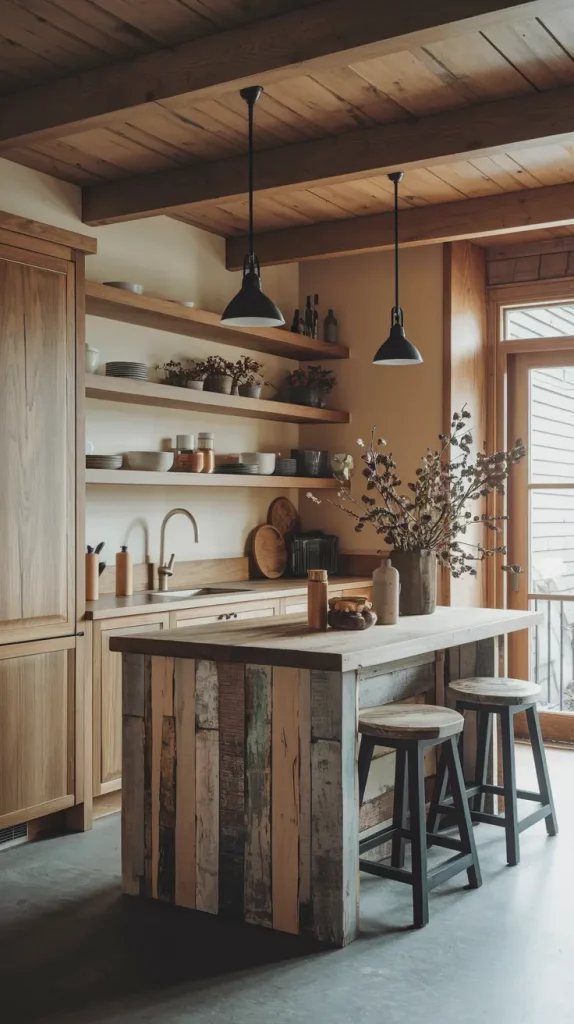 Warm wood kitchen with exposed beams