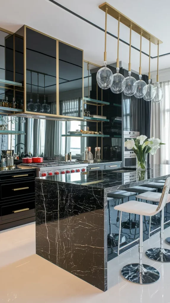 Glamorous kitchen with high-gloss cabinets