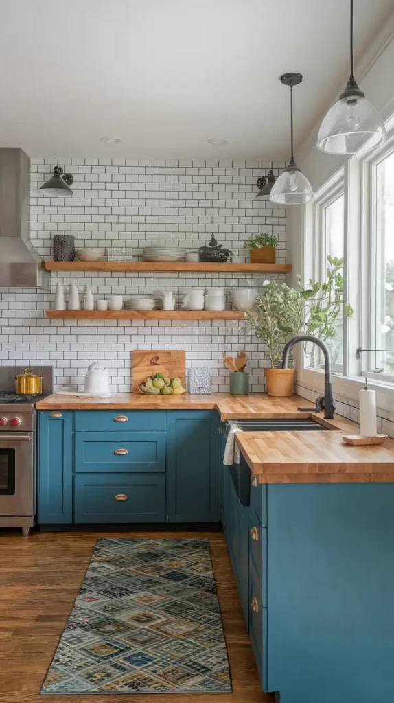 Budget-friendly kitchen with painted cabinets and peel-and-stick tiles