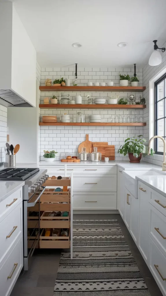 Organized kitchen storage with hidden compartments
