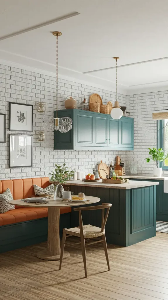 Cozy kitchen dining nook with built-in bench
