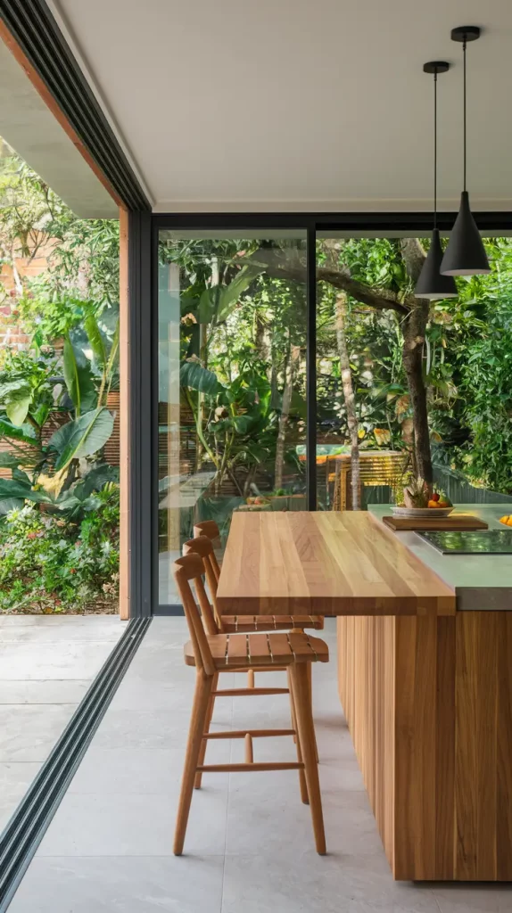 Kitchen with NanaWall system opening to patio