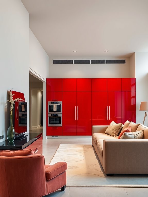 shiny crimson kitchen storage