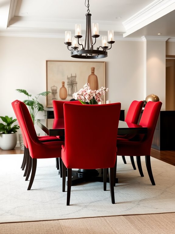 vibrant red upholstered seating