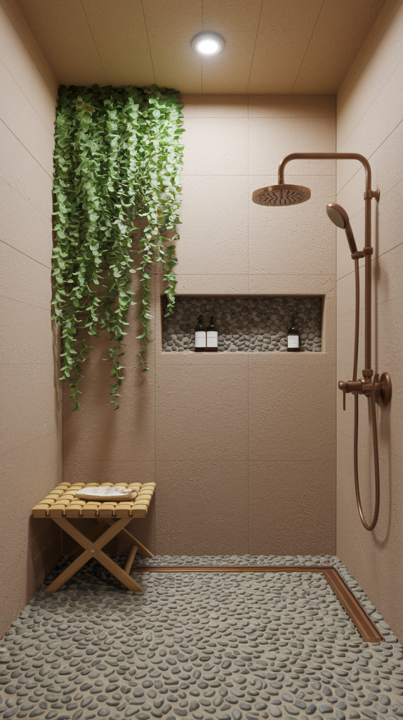 Stone and Wood Shower Design