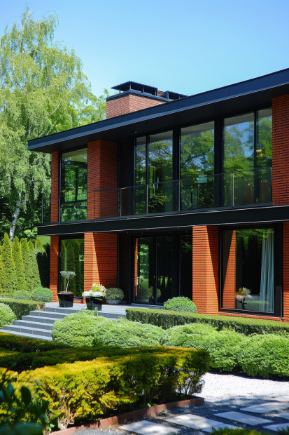 Modern red brick home with natural elements