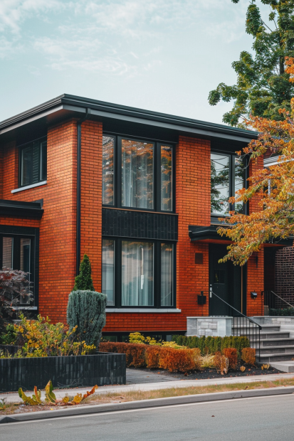 Urban red brick home with black trim