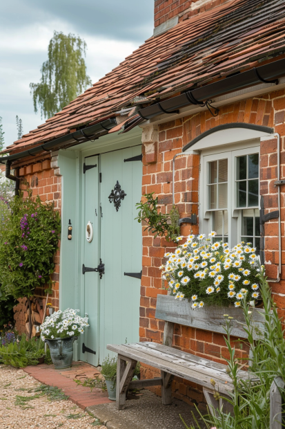 Sage green door with rustic details