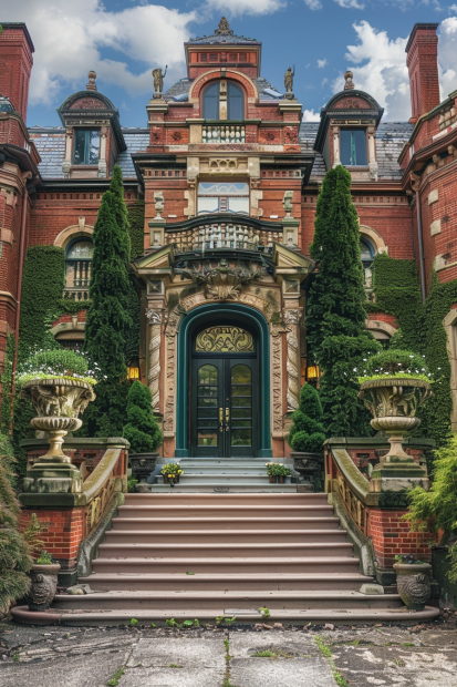 Dark green door with stone details