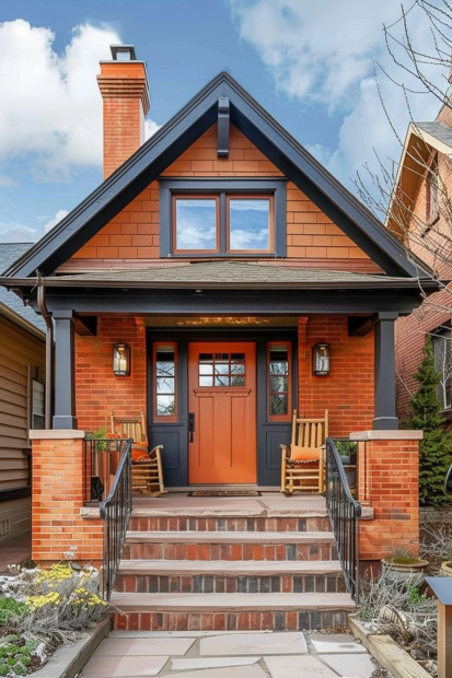 Orange door with rustic charm