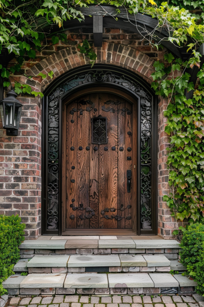 Wooden door with iron details