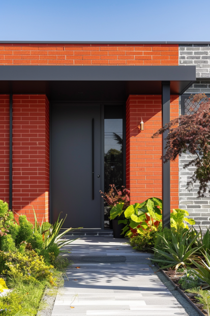 Matte black door with modern landscaping