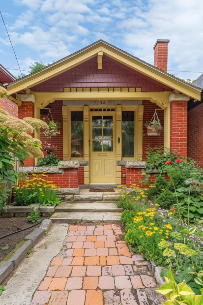 Yellow door with garden path