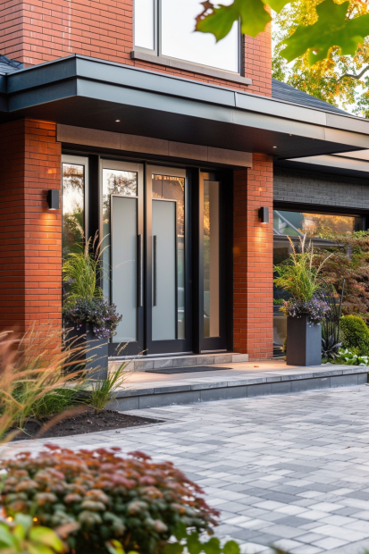 Frosted glass doors with black frames
